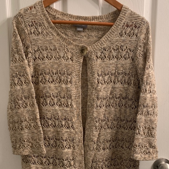 Jana Sweaters - Open front Melange Knit Cardigan with Single Button and 3/4 sleeves EUC